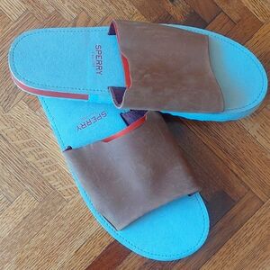 Nwob men's brown leather slide sandal 9M